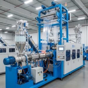Modern LDPE blown film extruder in action, showcasing film production technology