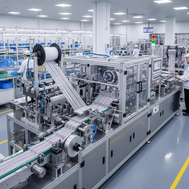 Automatic drinking straw making machine producing straws in a modern factory