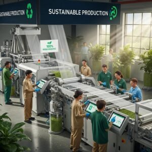 Biodegradable plastic film production in an eco-friendly factory setting