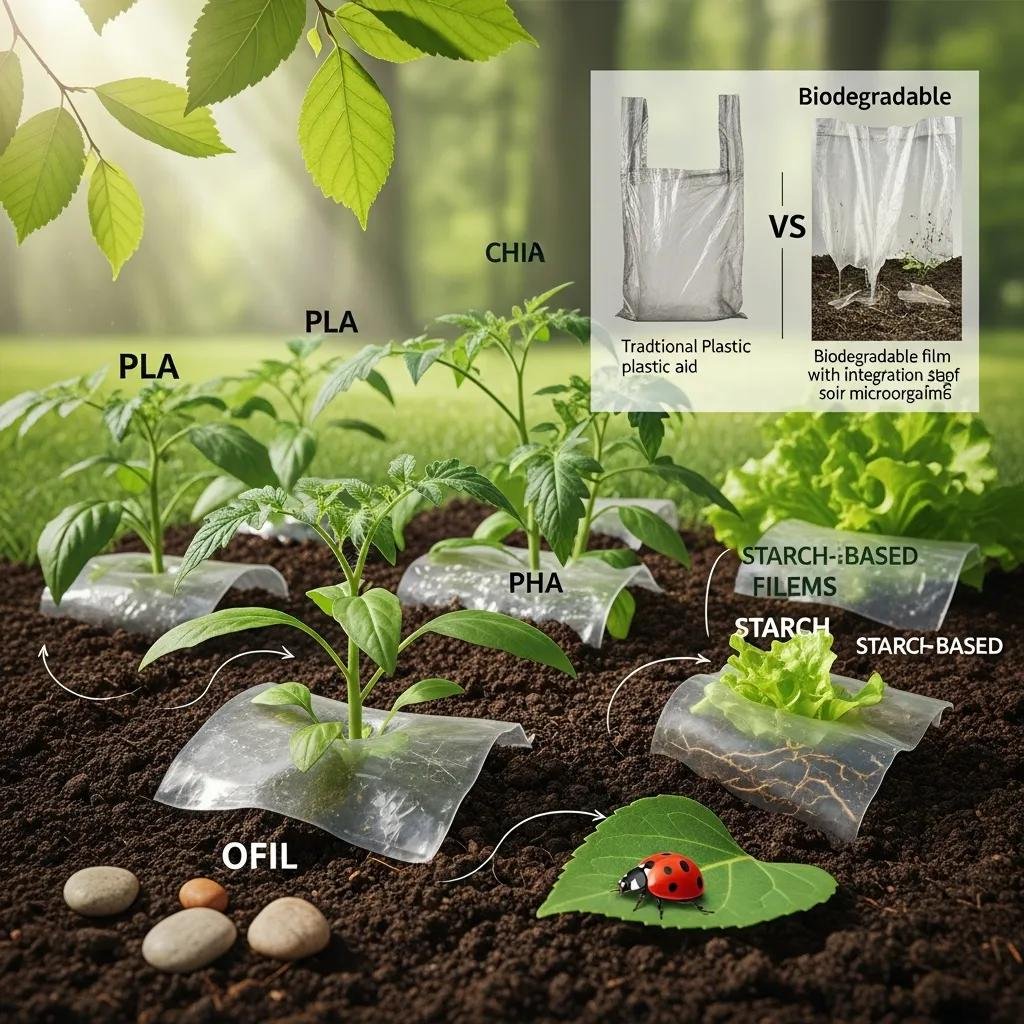Biodegradable plastic films displayed in a natural environment showcasing their benefits