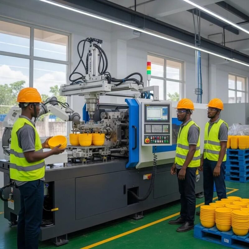 Custom plastic machine in a Nigerian manufacturing facility, highlighting modern industrial efficiency