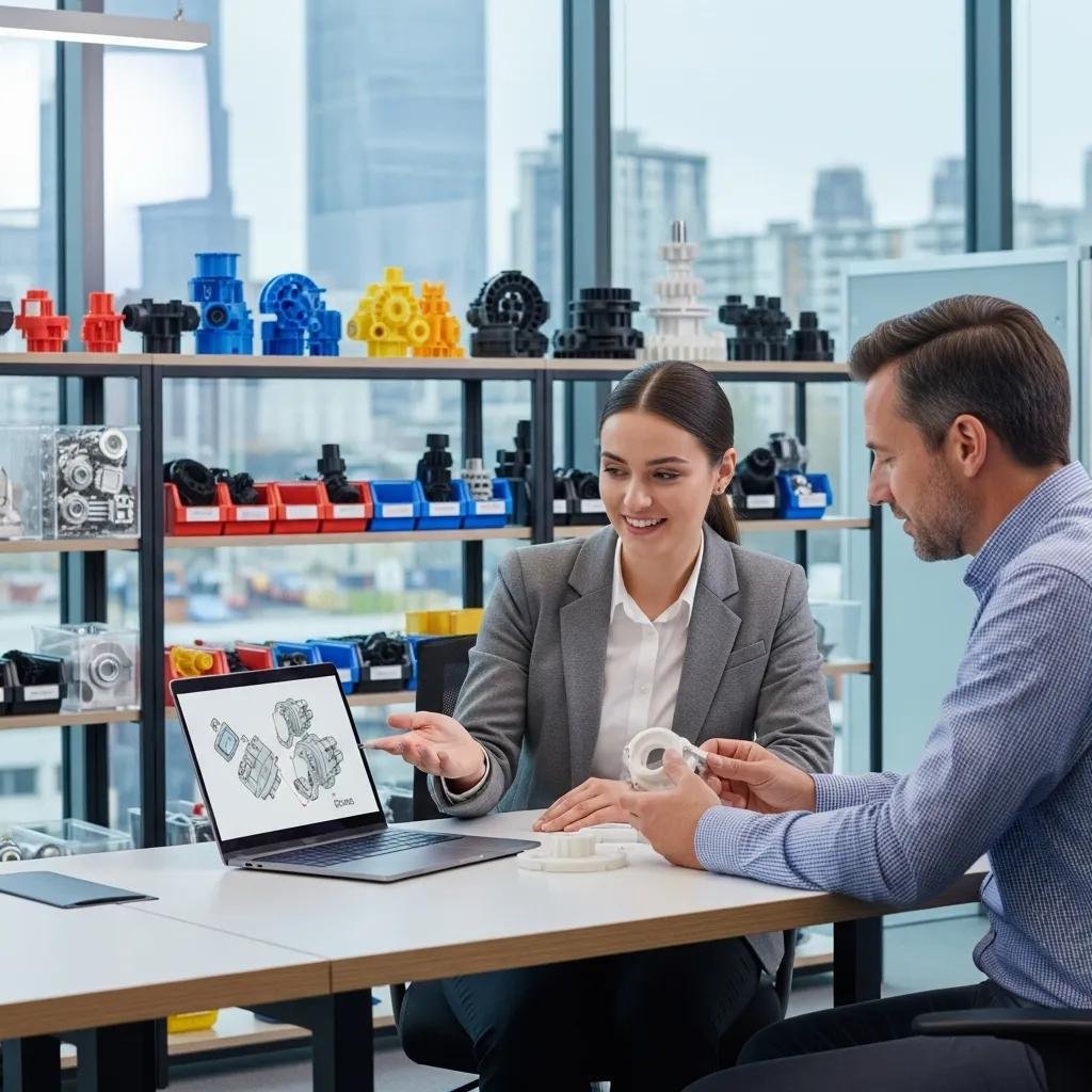 Customer service representative assisting a manufacturer, showcasing the importance of after-sales support for plastic machine parts