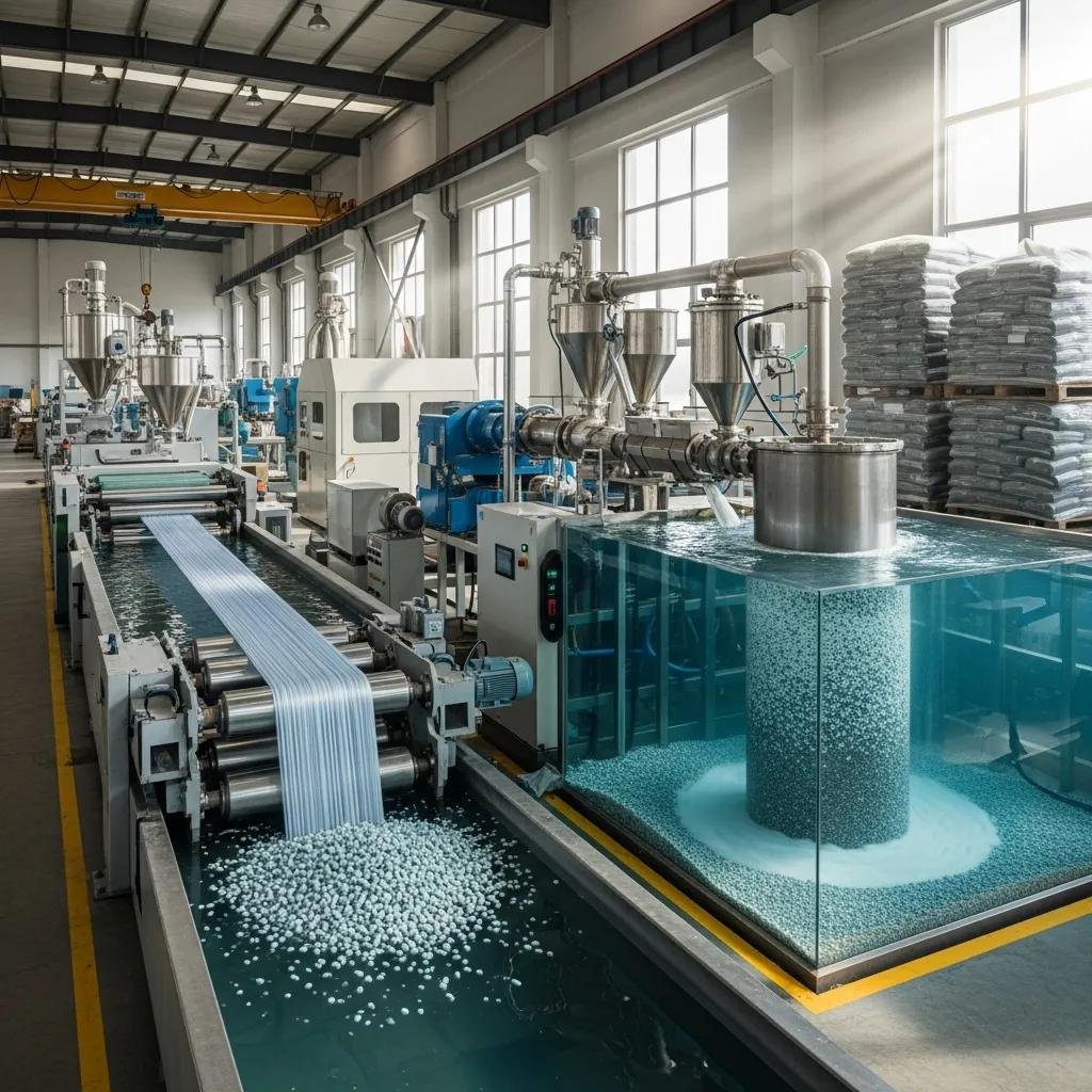 Different types of plastic pelletizing machines in an industrial setting