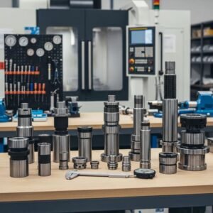 Genuine plastic machine spare parts displayed on a workshop table, highlighting quality and reliability