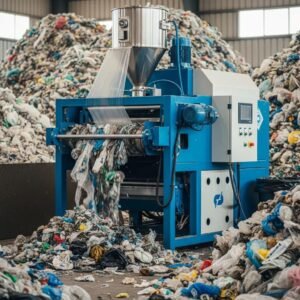 Modern plastic film recycling machine processing waste in a clean facility