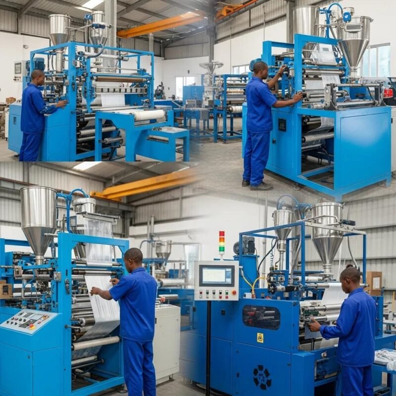 Plastic manufacturing machines in action in a Nigerian factory setting