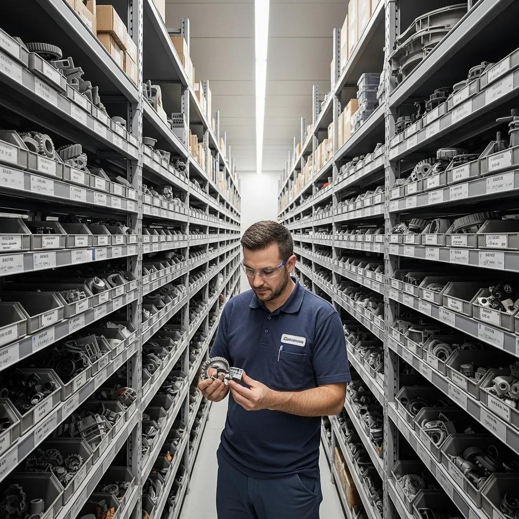 Well-organized spare parts warehouse for plastic machinery components